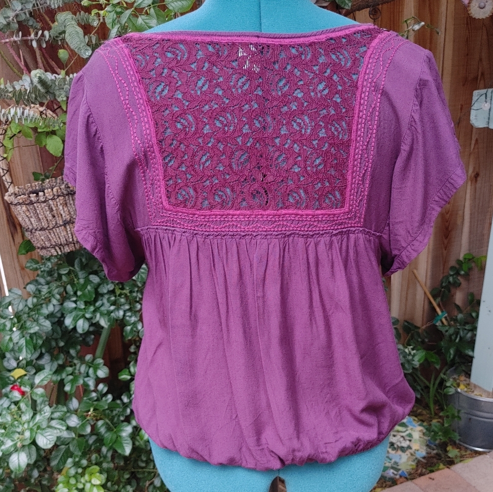 💜FREE PEOPLE boho embroidered & lace top RARE - Picture 9 of 13